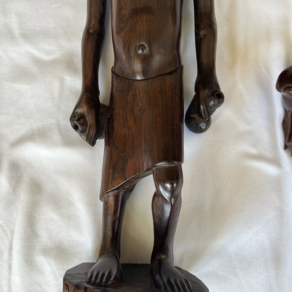 Hand Carved African Iron Wood Tribal Man and Buffalo - Picture 3 of 5